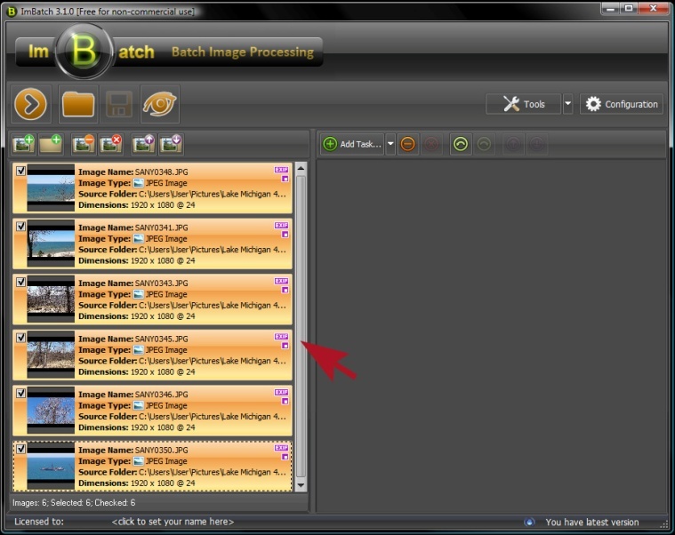 image list for the batch processing
